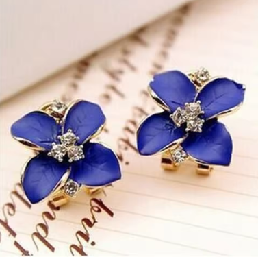 New Elegant and Noble Earrings Blue Flower Crystal Camellia Earrings Ladies Simple Christmas Earrings Pendant Party JewelryGifts