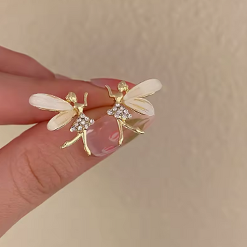 Trendy Girl Dancer Stud Earrings Crystal Acrylic Wings Angle Earrings for Women Korean Cute Sweet Jewelry
