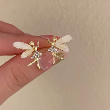 Trendy Girl Dancer Stud Earrings Crystal Acrylic Wings Angle Earrings for Women Korean Cute Sweet Jewelry