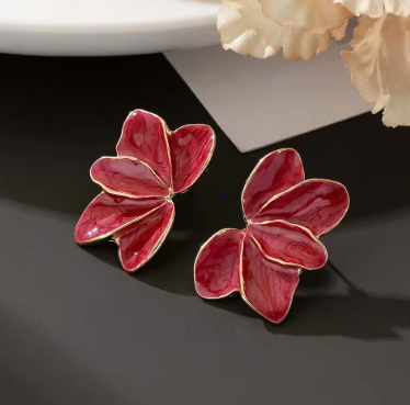 Metal Flower Red Enamel Petal Drop Earrings for Women Trendy Yellow Blue Green Drops Oil Flower Earrings Fashion Jewelry Gifts