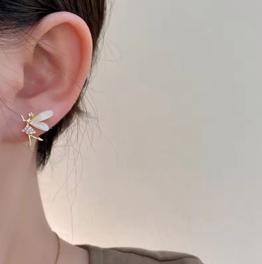 Trendy Girl Dancer Stud Earrings Crystal Acrylic Wings Angle Earrings for Women Korean Cute Sweet Jewelry