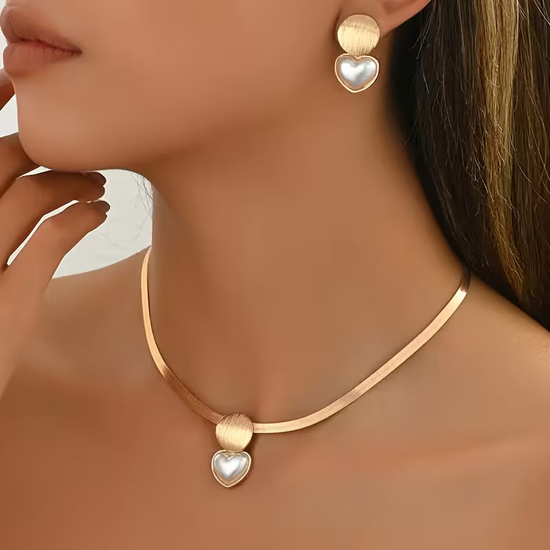 2pcs Earrings And 1pc Necklace Geometric Heart-Shaped Jewelry Set