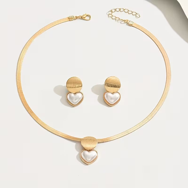 2pcs Earrings And 1pc Necklace Geometric Heart-Shaped Jewelry Set