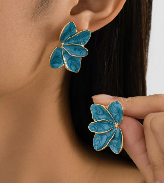 Metal Flower Red Enamel Petal Drop Earrings for Women Trendy Yellow Blue Green Drops Oil Flower Earrings Fashion Jewelry Gifts