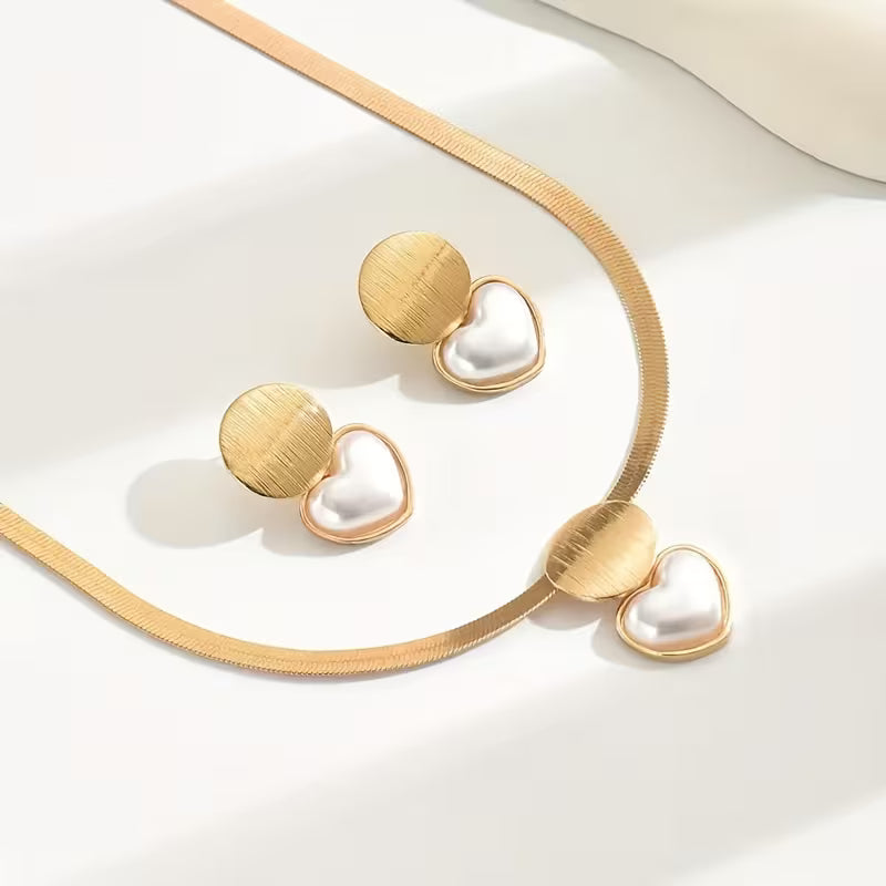 2pcs Earrings And 1pc Necklace Geometric Heart-Shaped Jewelry Set