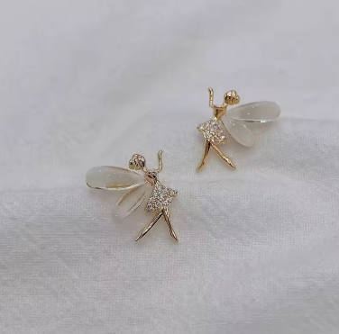 Trendy Girl Dancer Stud Earrings Crystal Acrylic Wings Angle Earrings for Women Korean Cute Sweet Jewelry