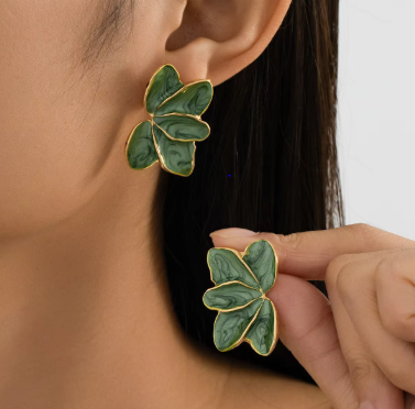 Metal Flower Red Enamel Petal Drop Earrings for Women Trendy Yellow Blue Green Drops Oil Flower Earrings Fashion Jewelry Gifts