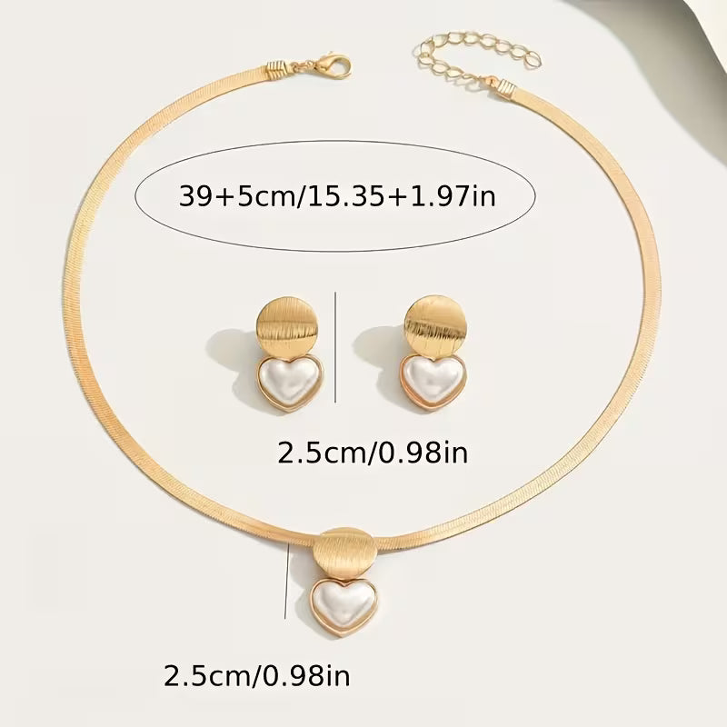 2pcs Earrings And 1pc Necklace Geometric Heart-Shaped Jewelry Set