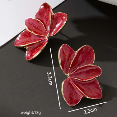 Metal Flower Red Enamel Petal Drop Earrings for Women Trendy Yellow Blue Green Drops Oil Flower Earrings Fashion Jewelry Gifts