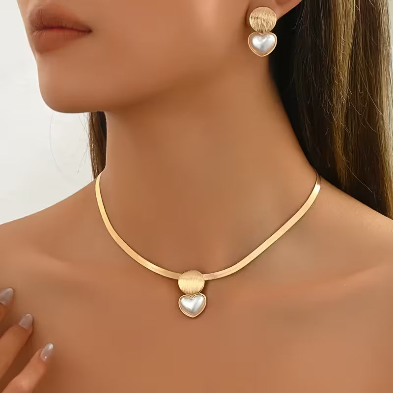 2pcs Earrings And 1pc Necklace Geometric Heart-Shaped Jewelry Set