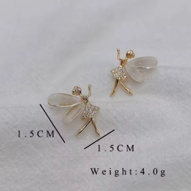 Trendy Girl Dancer Stud Earrings Crystal Acrylic Wings Angle Earrings for Women Korean Cute Sweet Jewelry