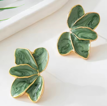 Metal Flower Red Enamel Petal Drop Earrings for Women Trendy Yellow Blue Green Drops Oil Flower Earrings Fashion Jewelry Gifts