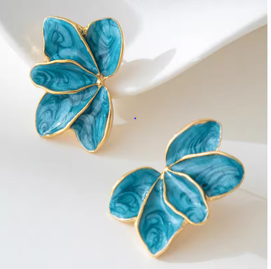 Metal Flower Red Enamel Petal Drop Earrings for Women Trendy Yellow Blue Green Drops Oil Flower Earrings Fashion Jewelry Gifts