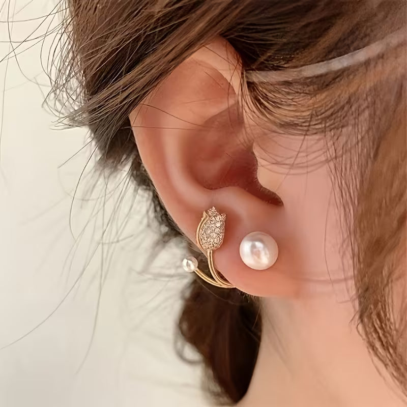 1 Pair of Elegant Faux Earrings, Cute Daisy Flower Studs, Korean Style Fashionable Women's Earrings