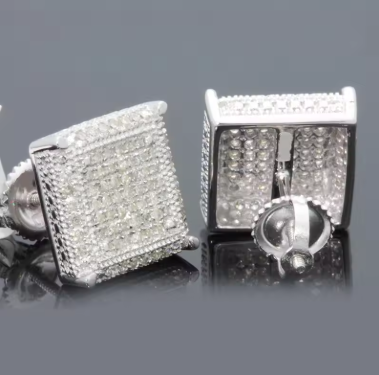 Fashion Silver-Color Square Classic Zircon Ear Studs for Men Women Fashion Shiny Faux Studs Earrings Jewelry Gift for Friends