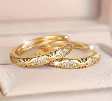 Novel Gold Color Textured Hoop Earrings for Women Wedding Creative Party Luxury with Shiny Cubic Zirconia Lady Jewelry