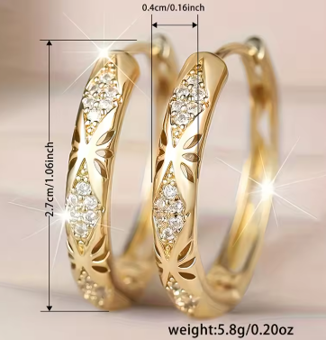 Novel Gold Color Textured Hoop Earrings for Women Wedding Creative Party Luxury with Shiny Cubic Zirconia Lady Jewelry