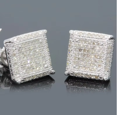 Fashion Silver-Color Square Classic Zircon Ear Studs for Men Women Fashion Shiny Faux Studs Earrings Jewelry Gift for Friends