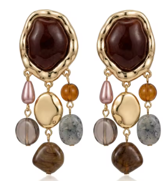 Bohemian Ethnic Tassel Pendant Earrings for Women Vintage Geometric Resin Simulated Gemstone Dangle Earrings Female Gifts