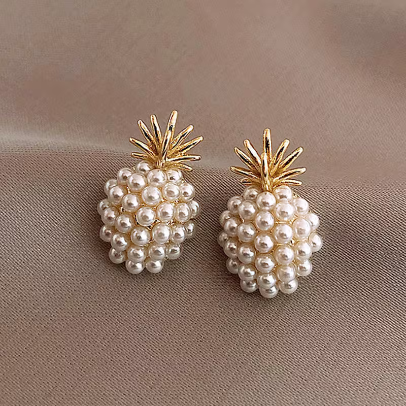 Exquisite Pineapple Earrings | Fashionable And Creative, Golden Color, Mosaic Resin Details, Elegant Jewelry Additions