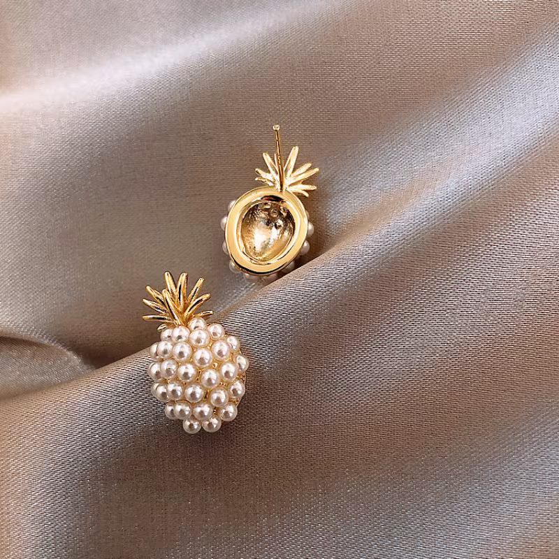 Exquisite Pineapple Earrings | Fashionable And Creative, Golden Color, Mosaic Resin Details, Elegant Jewelry Additions
