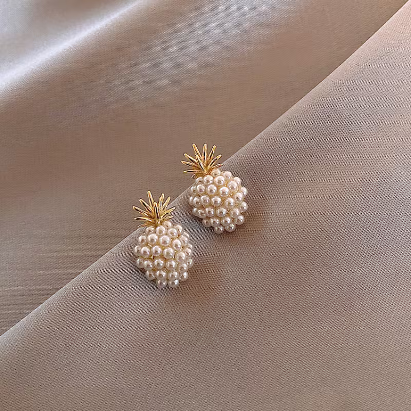 Exquisite Pineapple Earrings | Fashionable And Creative, Golden Color, Mosaic Resin Details, Elegant Jewelry Additions