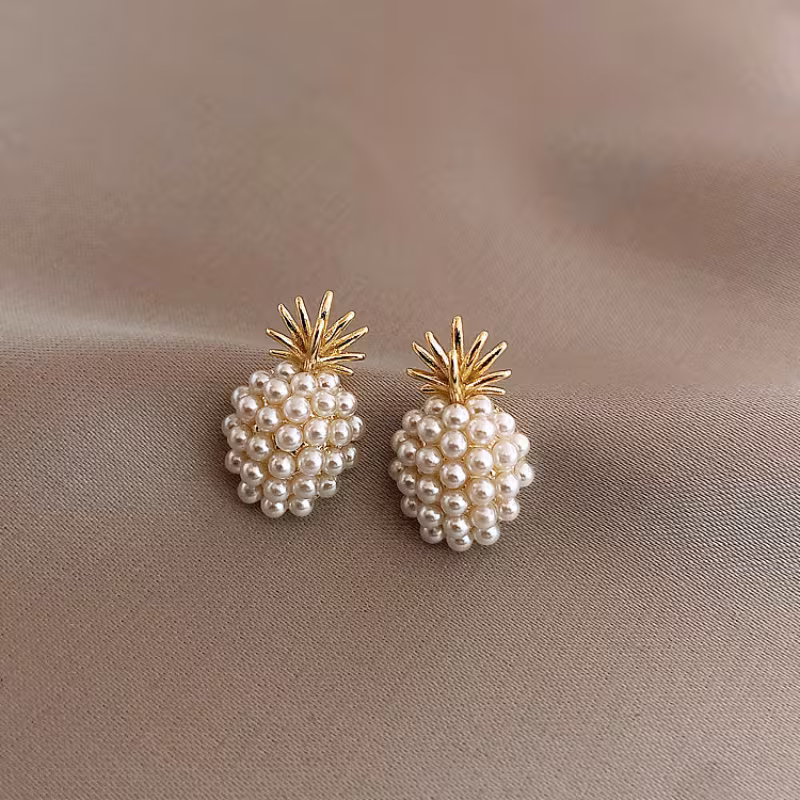 Exquisite Pineapple Earrings | Fashionable And Creative, Golden Color, Mosaic Resin Details, Elegant Jewelry Additions
