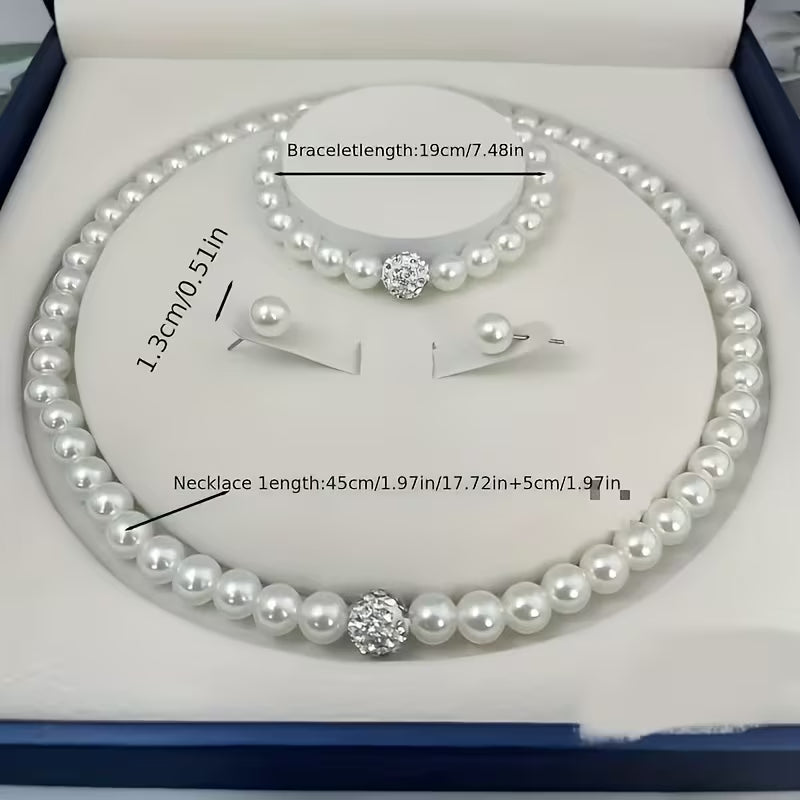 1pc Necklace + 1pc Bracelet + 2pcs Earrings Set. Elegant and Minimalist Imitation Pearl Jewelry