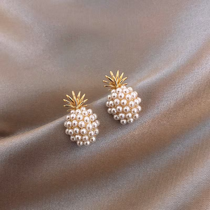 Exquisite Pineapple Earrings | Fashionable And Creative, Golden Color, Mosaic Resin Details, Elegant Jewelry Additions