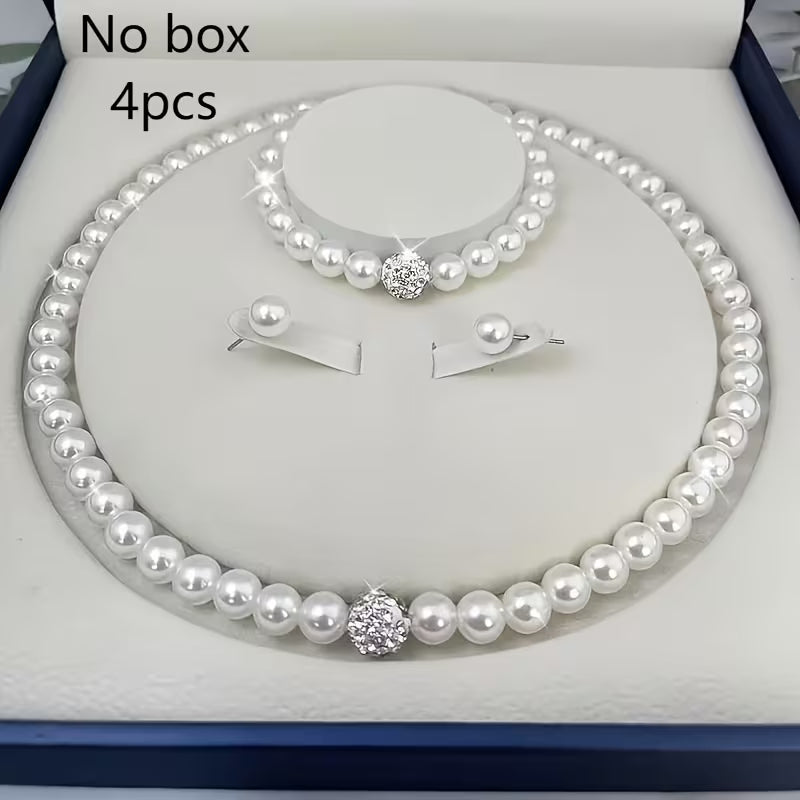 1pc Necklace + 1pc Bracelet + 2pcs Earrings Set. Elegant and Minimalist Imitation Pearl Jewelry