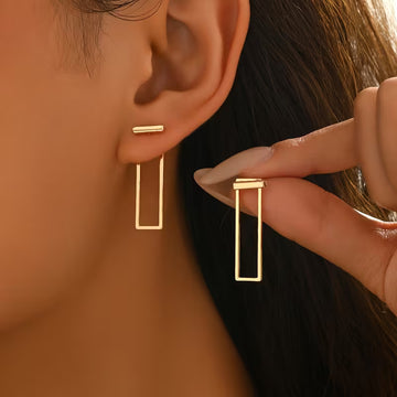 1 Pair Middle Eastern Metallic Style Spring Summer Women's Fashion Front And Back Stud Earrings Easy Geometric Shape Ear Jewelry Narrow Long Rectangular Frame Design