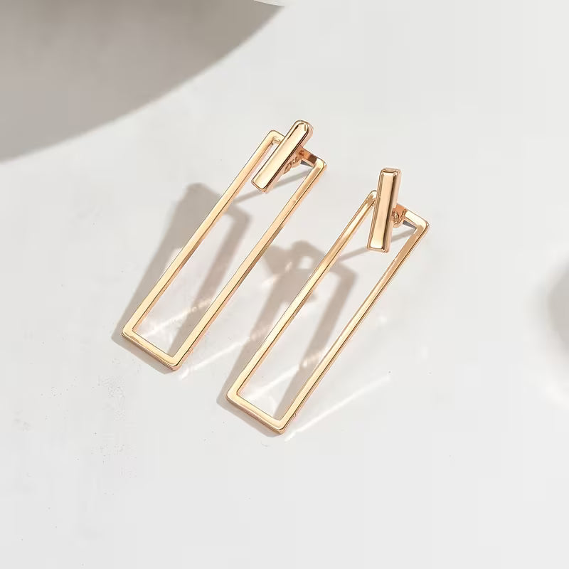 1 Pair Middle Eastern Metallic Style Spring Summer Women's Fashion Front And Back Stud Earrings Easy Geometric Shape Ear Jewelry Narrow Long Rectangular Frame Design