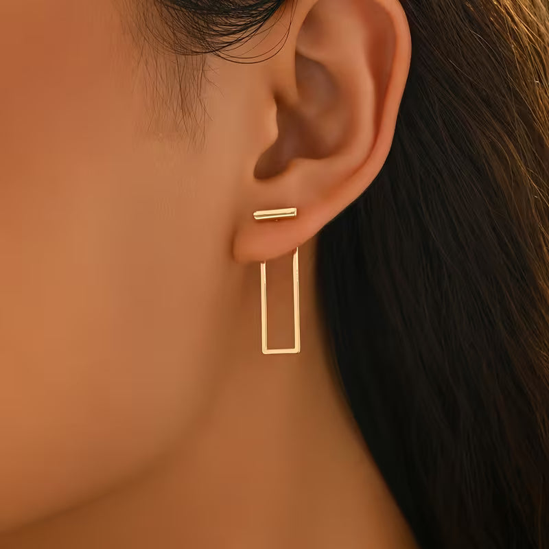 1 Pair Middle Eastern Metallic Style Spring Summer Women's Fashion Front And Back Stud Earrings Easy Geometric Shape Ear Jewelry Narrow Long Rectangular Frame Design
