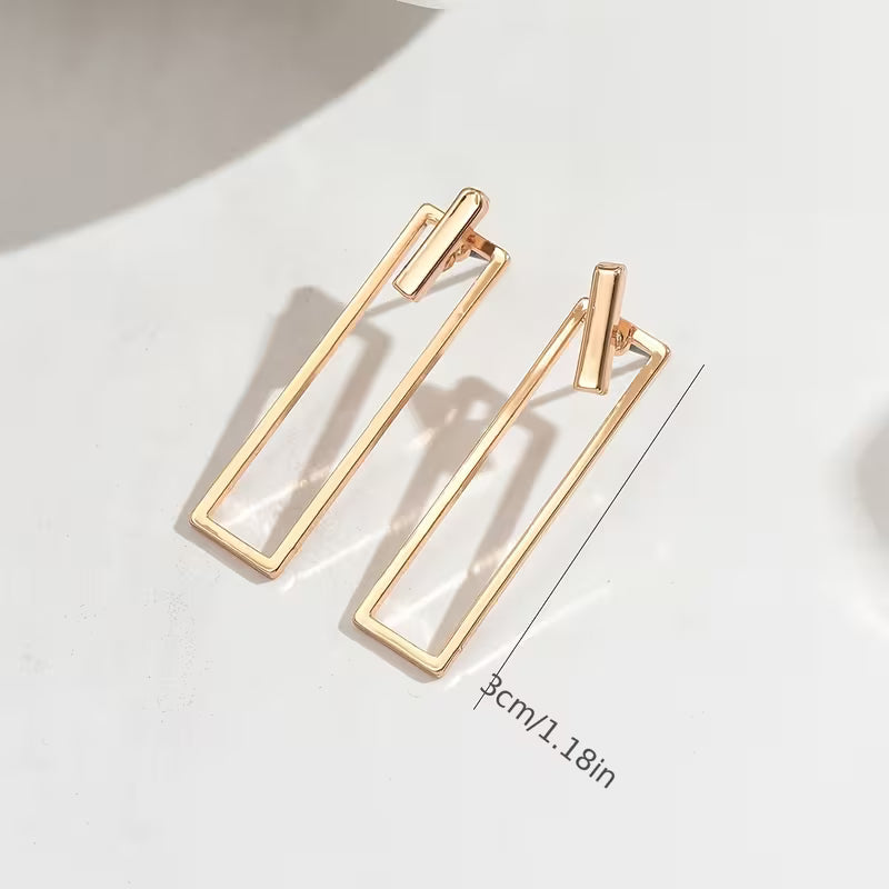 1 Pair Middle Eastern Metallic Style Spring Summer Women's Fashion Front And Back Stud Earrings Easy Geometric Shape Ear Jewelry Narrow Long Rectangular Frame Design