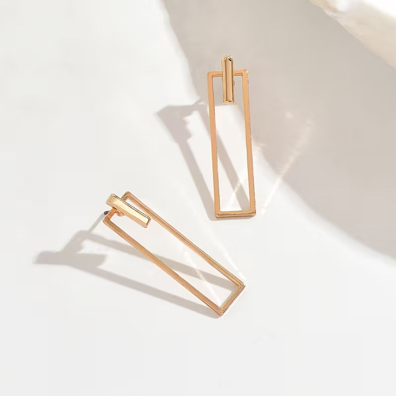 1 Pair Middle Eastern Metallic Style Spring Summer Women's Fashion Front And Back Stud Earrings Easy Geometric Shape Ear Jewelry Narrow Long Rectangular Frame Design