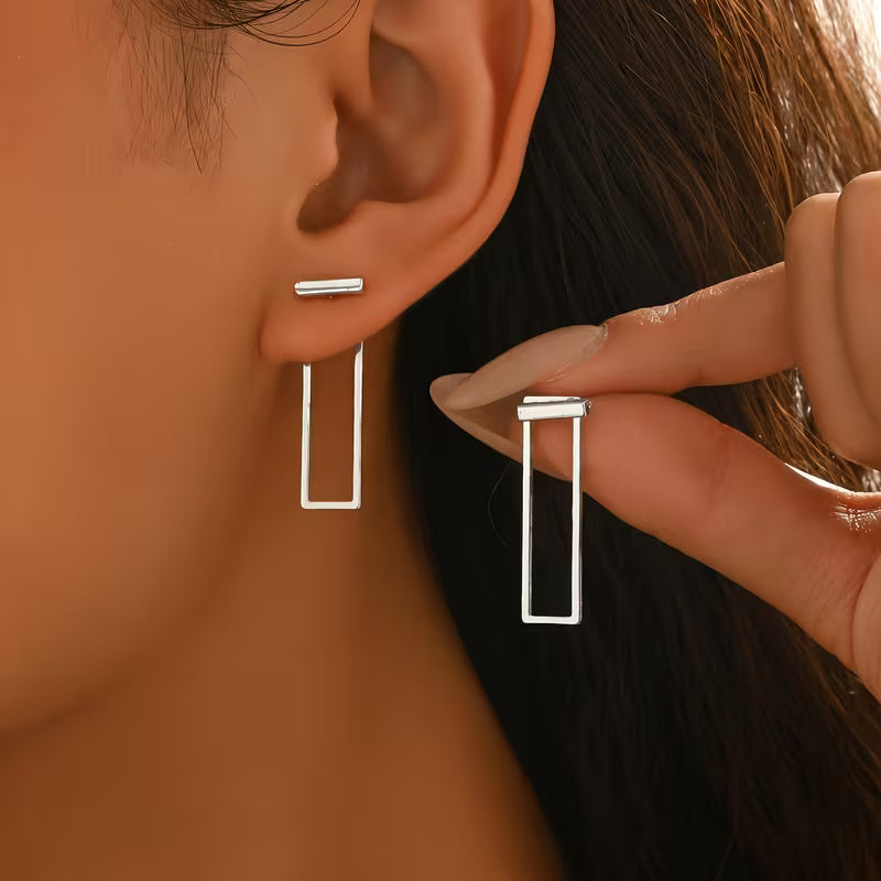 1 Pair Middle Eastern Metallic Style Spring Summer Women's Fashion Front And Back Stud Earrings Easy Geometric Shape Ear Jewelry Narrow Long Rectangular Frame Design