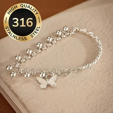 1pc Butterfly Bell Bracelet, High-Quality 316 Stainless Steel, Butterfly Pendant And Dynamic Bell Design