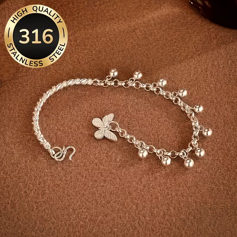 1pc Butterfly Bell Bracelet, High-Quality 316 Stainless Steel, Butterfly Pendant And Dynamic Bell Design