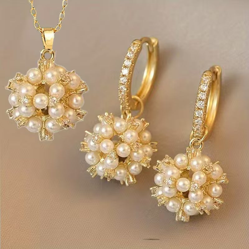 3pcs Sparkling Simulated Imitation Pearl Pendant Earrings Necklace Set