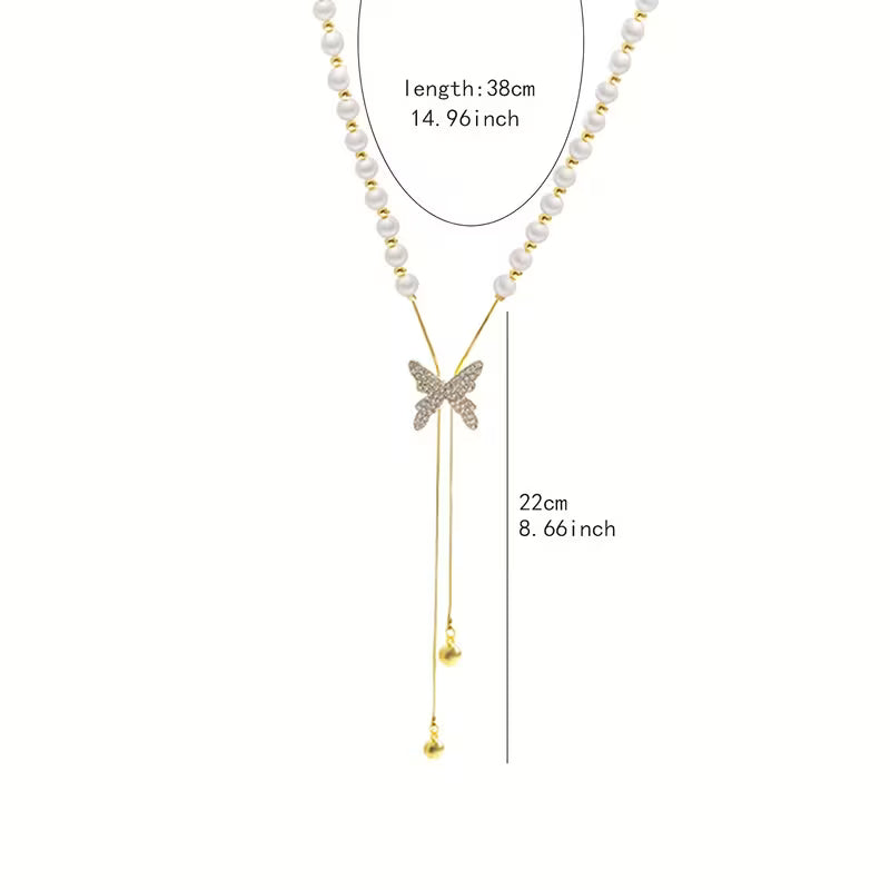 1pc Adjustable Tassel Necklace with Sparkling Butterfly Pendant - Elegant Upgraded Jewelry for Daily Wear
