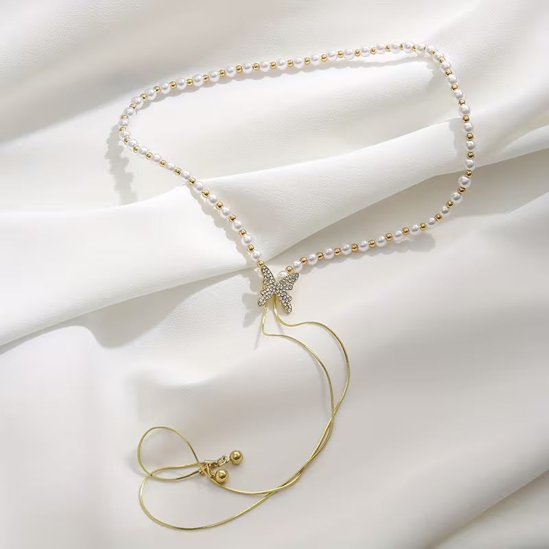 1pc Adjustable Tassel Necklace with Sparkling Butterfly Pendant - Elegant Upgraded Jewelry for Daily Wear